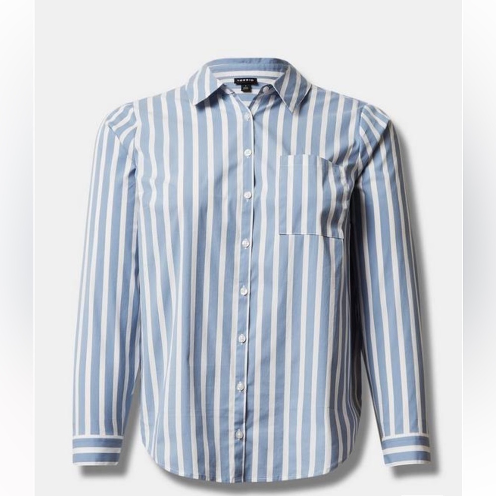 NEW Torrid Poplin Long Sleeve Blue Stripe Shirt